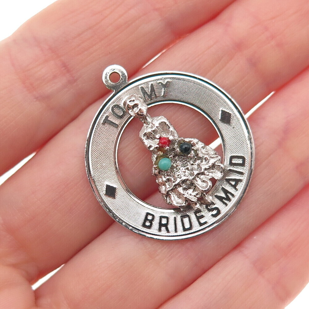 925 Sterling Silver Vintage Rhinestone To My Bridesmaid Charm Pendant